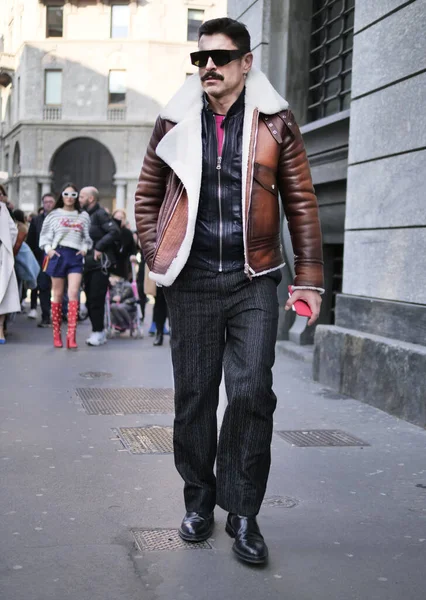 Alex Badia Street Style Outfit Philosophy Lorenzo Serafini Divatbemutató Milánói — Stock Fotó