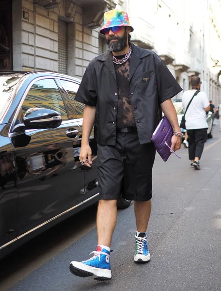 Roupa Estilo Rua Graziano Cintio Antes Desfile Moda Armani Durante — Fotografia de Stock