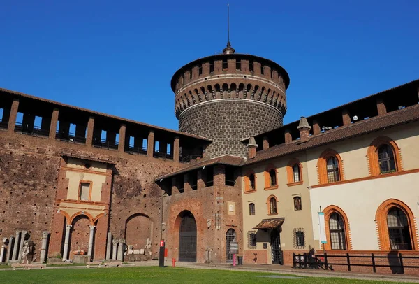 Milan Lombardy Italy View Forza Castle Wall Castello Sforzesco Built — стоковое фото