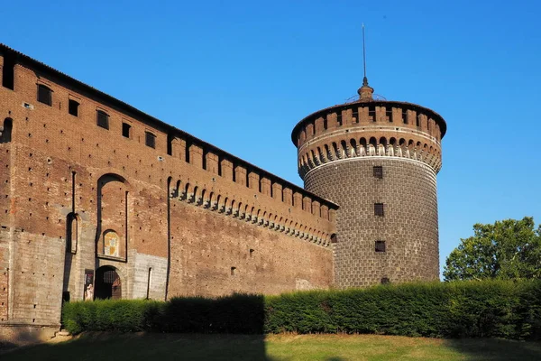 Milan Lombardy Italy View Forza Castle Wall Castello Sforzesco Built — стоковое фото