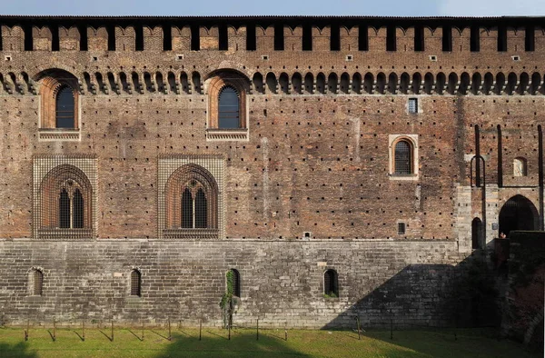 Milan Lombardy Italy View Forza Castle Wall Castello Sforzesco Built — стоковое фото