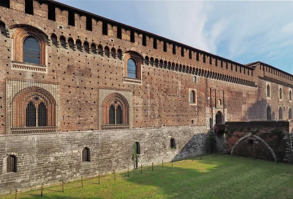 Milan Lombardy Italy View Forza Castle Wall Castello Sforzesco Built — стоковое фото