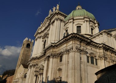 A view facade of New Cathedral, the Duomo Nuovo in Brescia, Italy, Lombardy