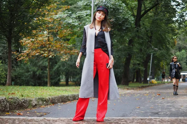 Moda Blogger Street Style Outfit Antes Sportmax Fashion Show Durante — Fotografia de Stock