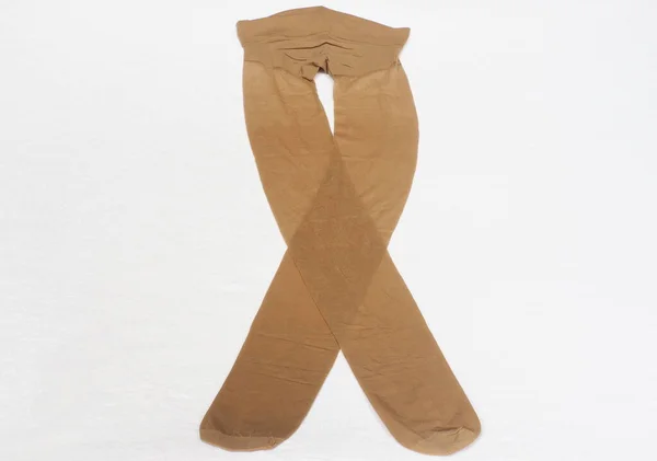 Tights Strumpbyxor Beige Färg Isolerad Vit Bakgrund — Stockfoto