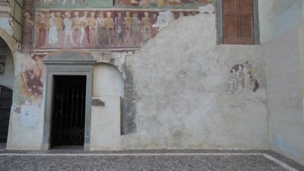 Clusone Bergamo Lombardei Italien Oratorio Dei Disciplini Totentanz Antike Fresken — Stockvideo