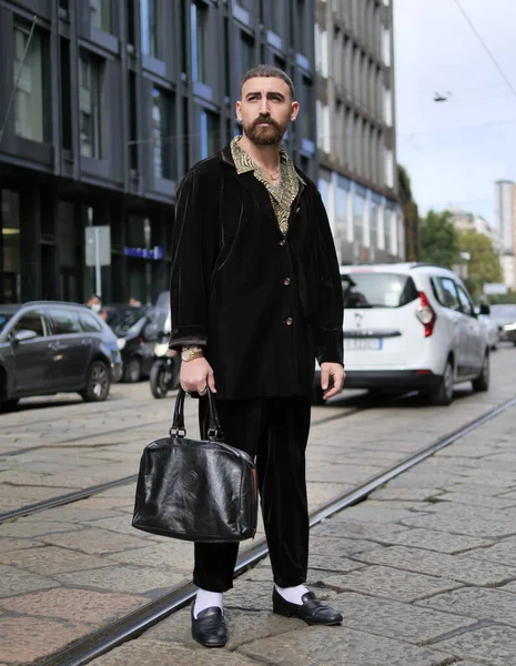 Fashion Blogger Street Style Outfit Drome Fashion Show Milan Fashion — Foto de Stock
