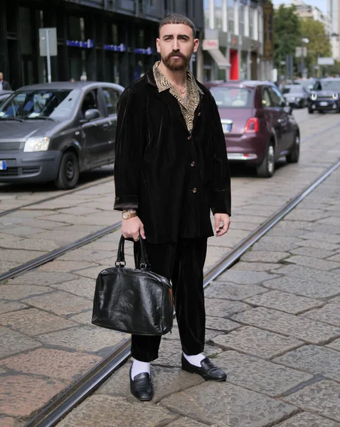 Fashion Blogger Street Style Outfit Πριν Drome Fashion Show Στη — Φωτογραφία Αρχείου