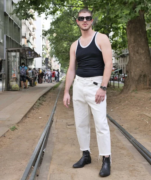 Invitados Bloggers Moda Ropa Calle Antes Dolce Gabbana Desfile Moda — Foto de Stock