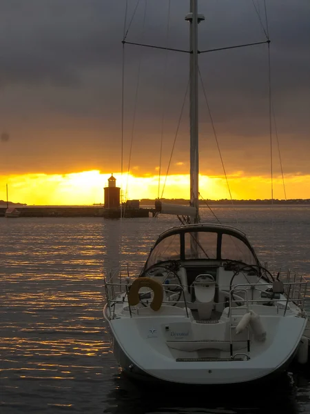 Noruega puesta del sol puerto océano bergen barco — Foto de Stock