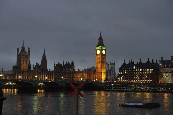 London Sunset Skyline Bigben Thames River – stockfoto