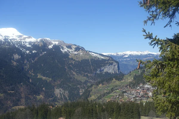 Paisaje Natural Montañas Nevadas Tomadas Interlaken Suiza —  Fotos de Stock