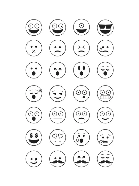 Satz von schwarzen Umrissen Emoticon-Vektor — Stockvektor