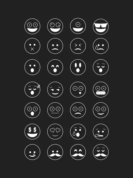 Set von schwarzen Umrissen Emoticon — Stockvektor