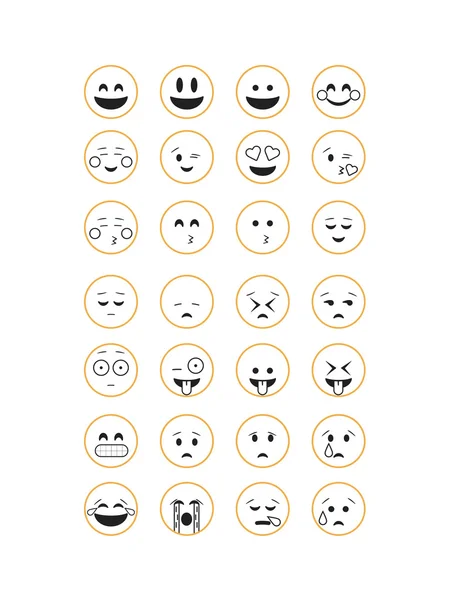 Conjunto de emoticonos de contorno amarillo — Vector de stock