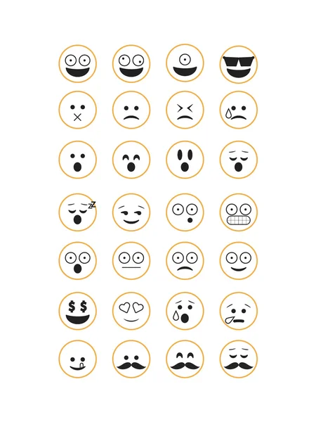 Conjunto de emoticonos de contorno amarillo — Vector de stock