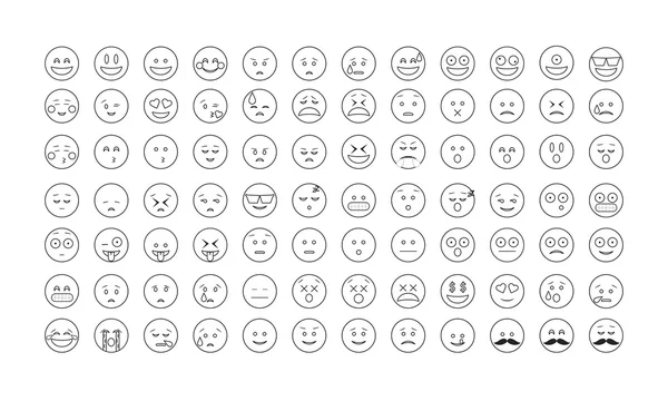 Satz von schwarzen Umrissen Emoticon-Vektor — Stockvektor