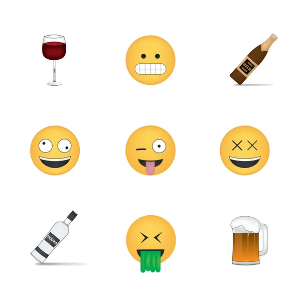 Conjunto de emoticones de bebida — Vector de stock