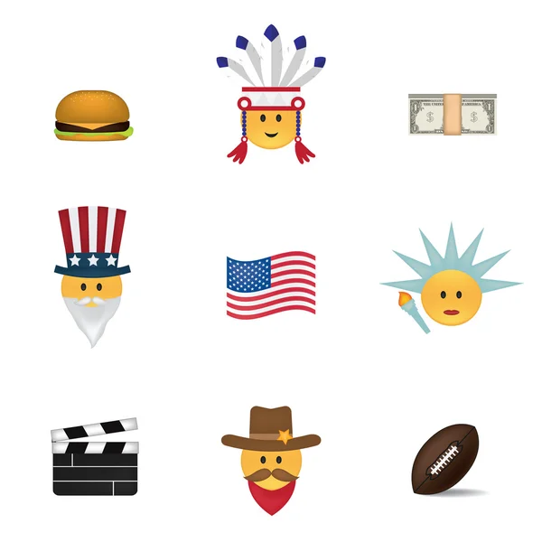 Set di emoticon USA — Vettoriale Stock