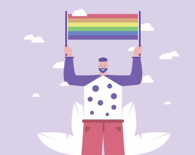 Pro-LGBT plakalı bir adam. Neşeli geçit