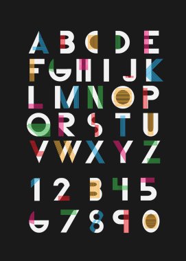 Color alphabetic fonts and numbers. clipart