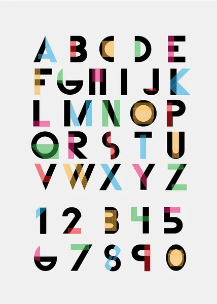 Цветные алфавитные шрифты и числа . — стоковый вектор