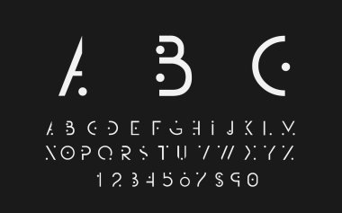 Beyaz alfabetik yazı tipleri ve numaraları.
