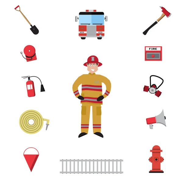 Firefighter vector icon set. — Διανυσματικό Αρχείο