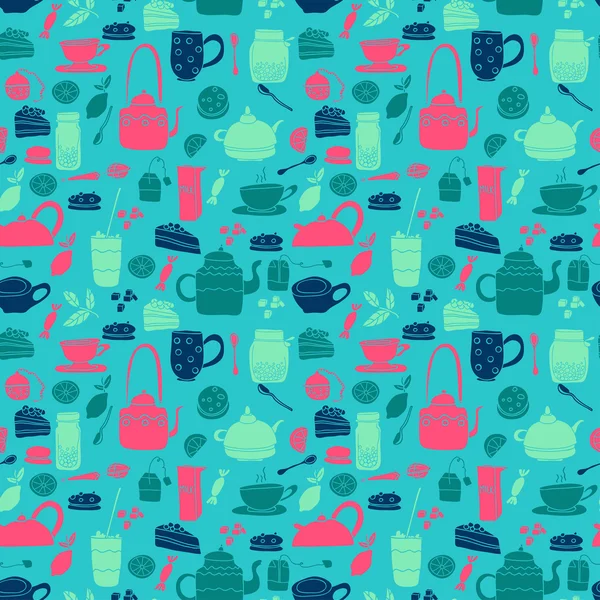 Ensemble de motif de thé — Image vectorielle