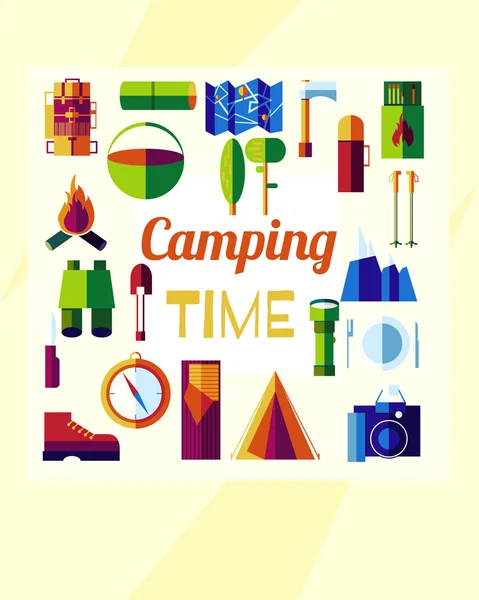 Tiempo de camping plano — Vector de stock