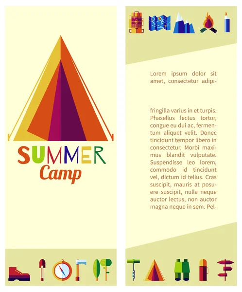 Campamento de verano plano — Vector de stock