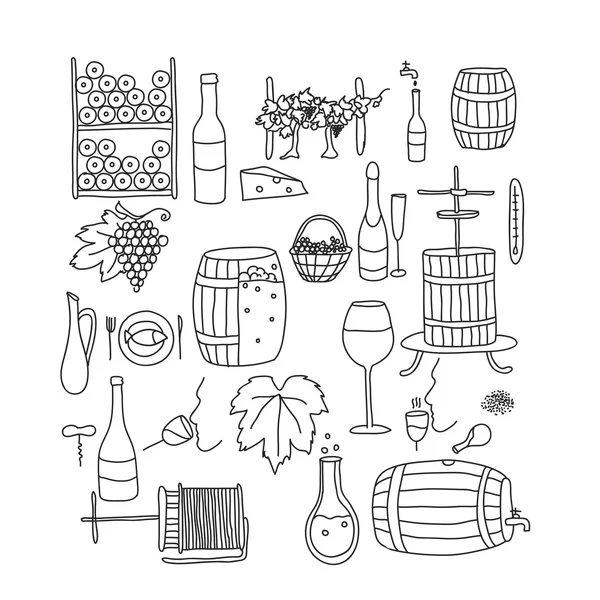 Linha de vinho doodle — Vetor de Stock