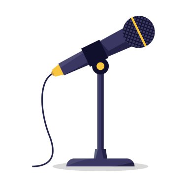 Podcast, müzik kaydı veya yayın için düz çizimler stüdyo ekipmanı