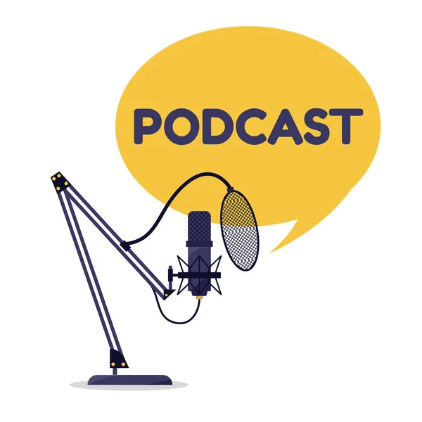 Podcast Design Logotipo Rádio Usando Microfone —  Vetores de Stock
