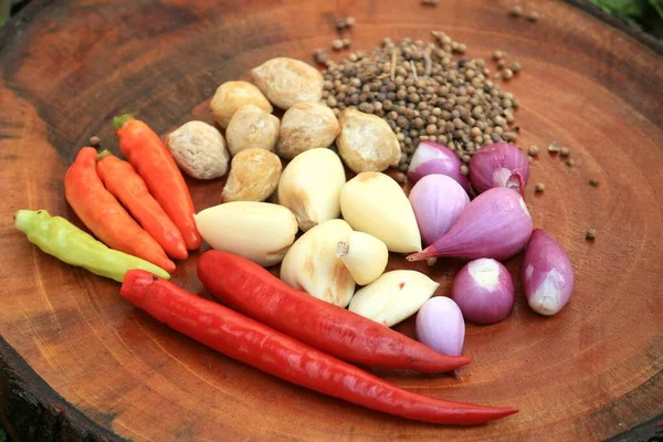 Legumes Especiarias Culinárias Como Pimentões Castiçais Pimenta Alho Chalotas — Fotografia de Stock