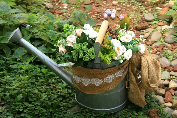 Flores Frescas Românticas Pote Para Decoração Casa Casamentos Noivos — Fotografia de Stock