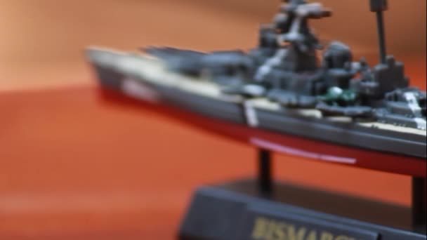 Battleship Miniature Bismarck Decoration Gift Ship Legend World War — Stock Video