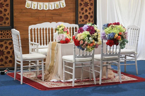 Decoraciones Mesa Silla Para Ceremonia Boda Con Tema Rústico Romántico — Foto de Stock