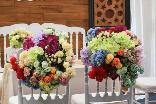Arreglo Flores Para Decoración Romántica Hermosa Sala Bodas — Foto de Stock