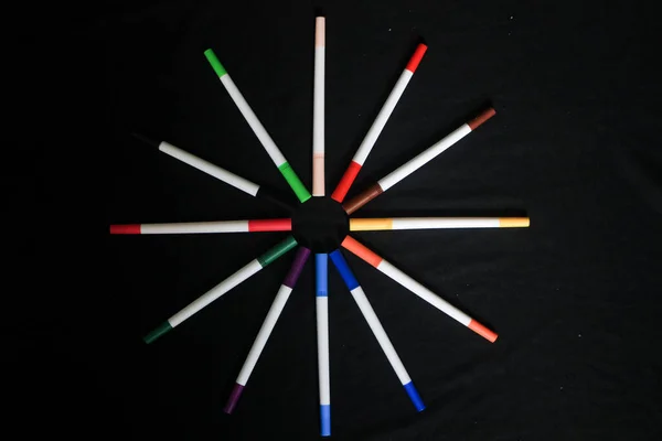 Ensemble Marqueurs Crayons Couleur Produit Beau Motif Coloré Lumineux Pour — Photo