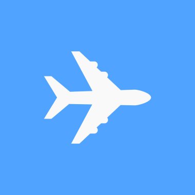 Mavi arka plan beyaz uçak sembolü