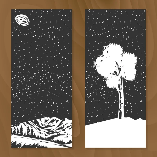 Két fogalmi jellegű kártyákat a fa texture. — Stock Vector