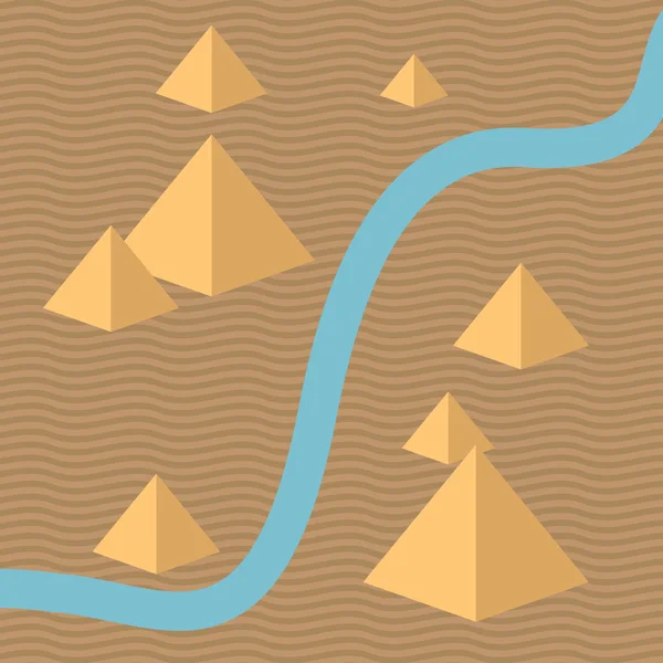 Egipto fondo isométrico, con pirámides y río — Vector de stock