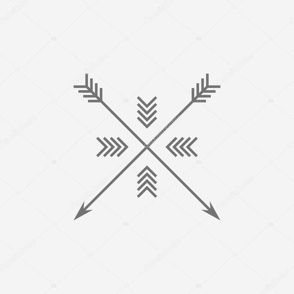 Hipster logo, with arrows. Black and white design. Outline style. Conceptual minimal icon.Use for card, poster, brochure, banner, web.