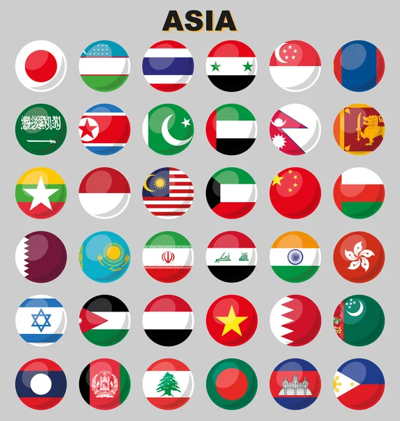 Flags of Asia. 36 perfectly correct flags. — Stock Vector