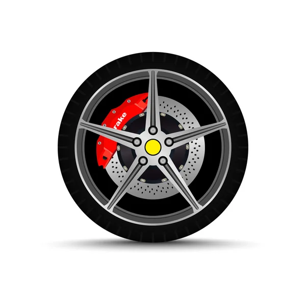 Coche de ruedas, neumático, freno — Vector de stock
