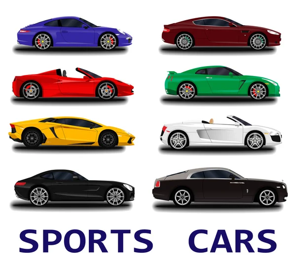 Big sports cars set. — Stock Vector