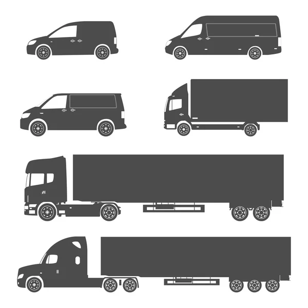 Silhouet lading vrachtwagen en Van set — Stockvector