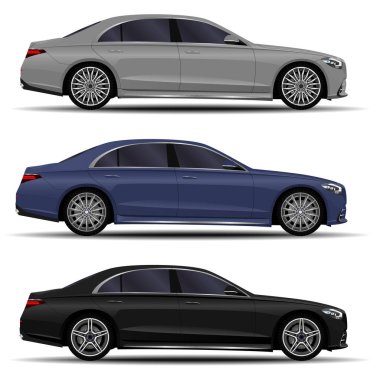 Gerçekçi arabalar hazır. Sedan. yan görünüm.