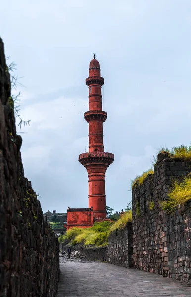 Chand Minar at Daulatabad fort in Maharashtra, India. It was built in 1435 by Ala-ud-din Bahmani to celebrate his occupation of the fort. This minaret is an outstanding example of Islamic art.